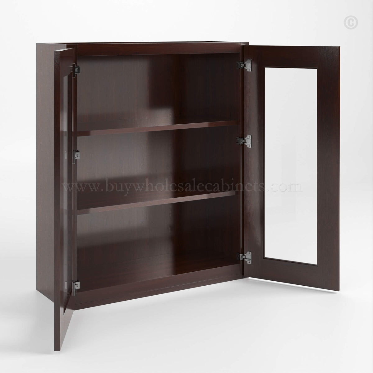 Shaker Espresso 36″ H Double Door Wall Cabinet with Glass Doors