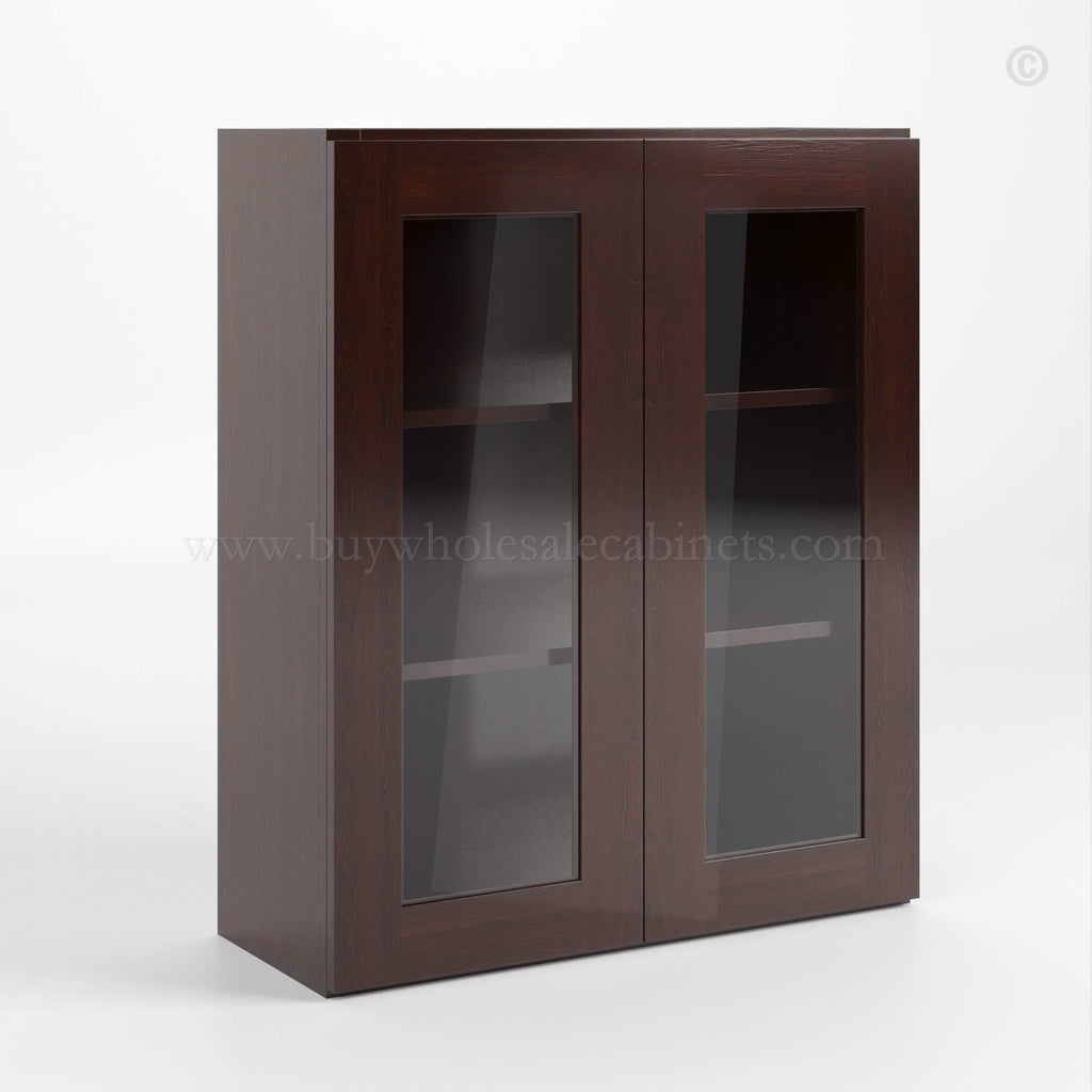 Shaker Espresso 36″ H Double Door Wall Cabinet with Glass Doors