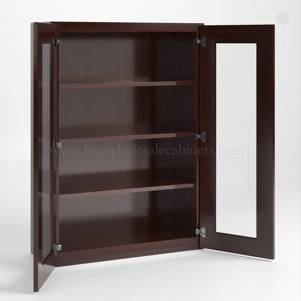 Shaker Espresso 42″ H Double Door Wall Cabinet with Glass Doors