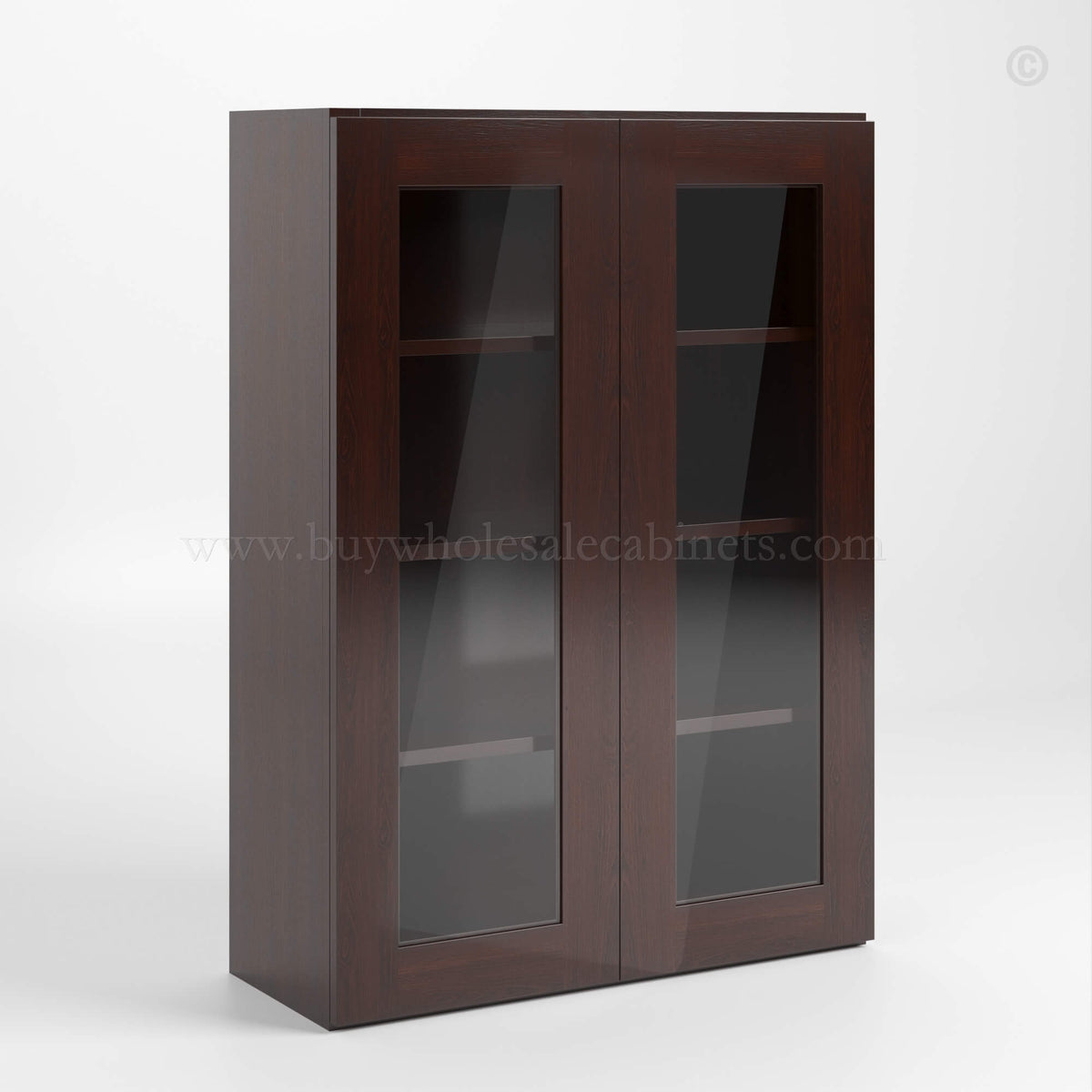 Shaker Espresso 42″ H Double Door Wall Cabinet with Glass Doors