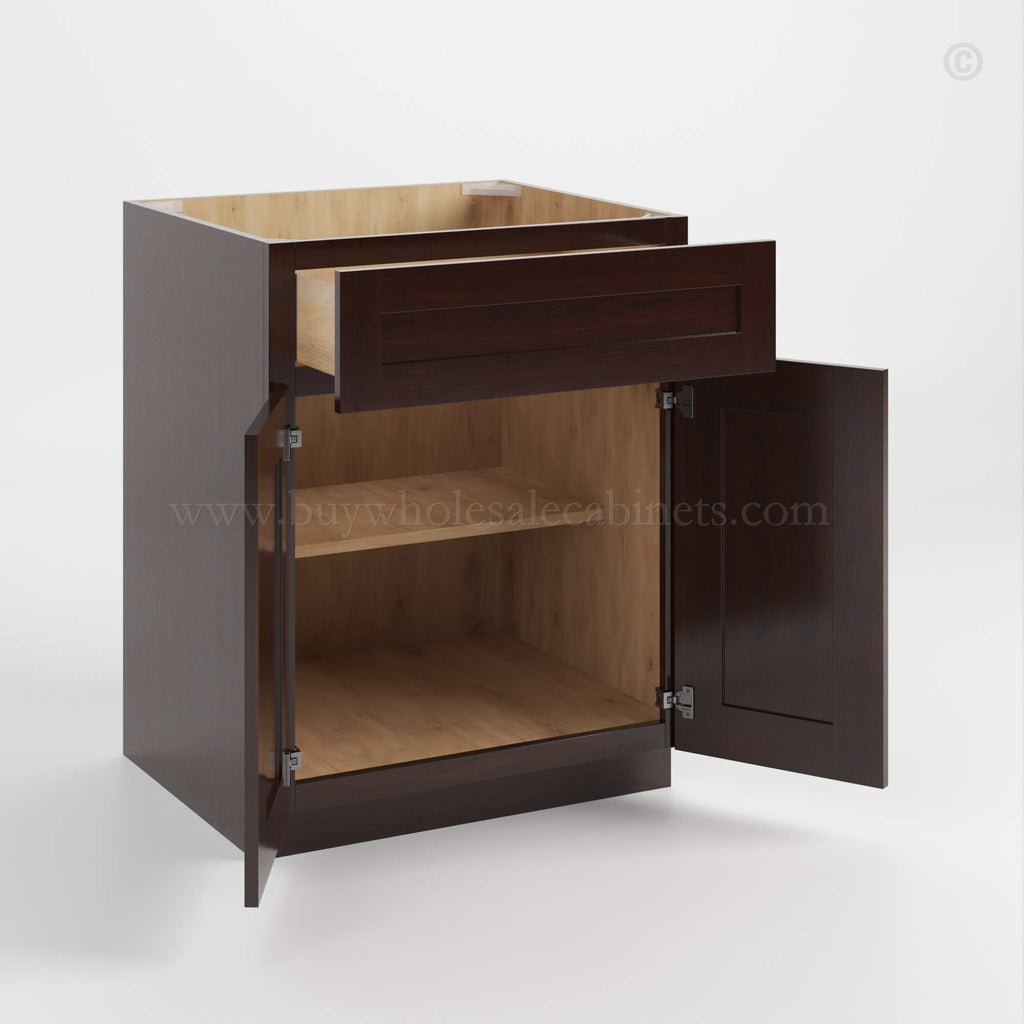 Shaker Espresso Base Cabinet with Double Doors & Single Drawer