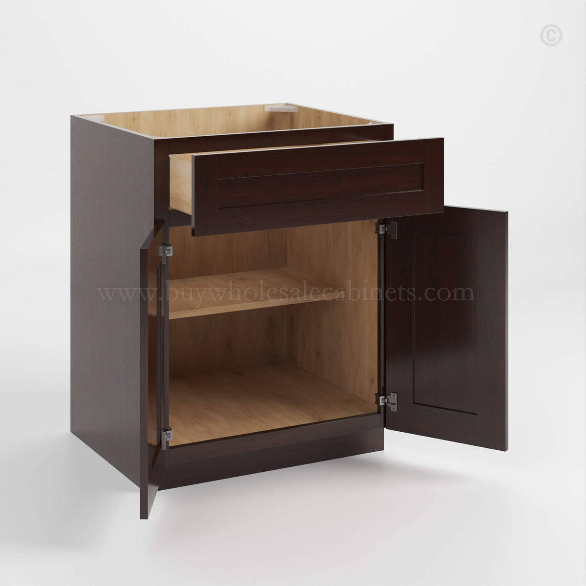 Shaker Espresso Base Cabinet with Double Doors & Single Drawer