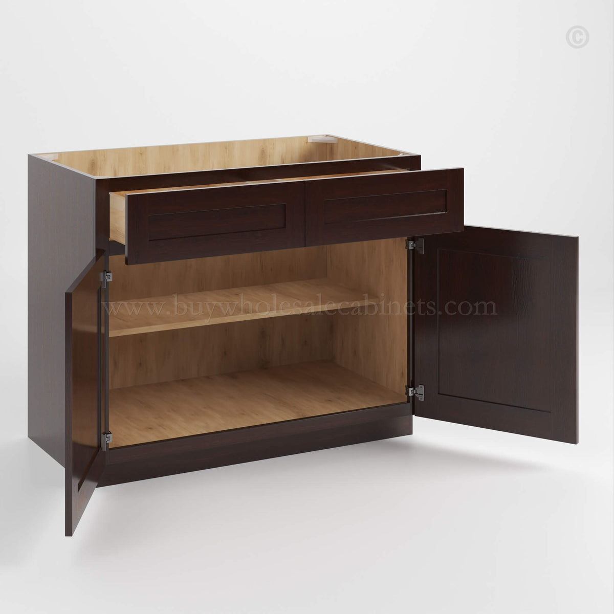 Shaker Espresso Base Cabinet with Double Doors and Drawers
