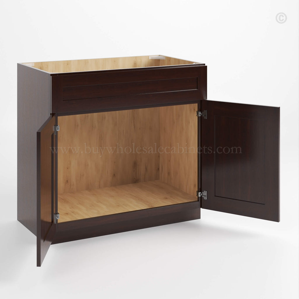 Shaker Espresso Double Vanity Sink Base Cabinet