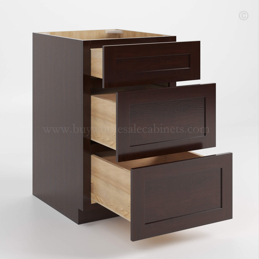 Shaker Espresso Three Drawer Base