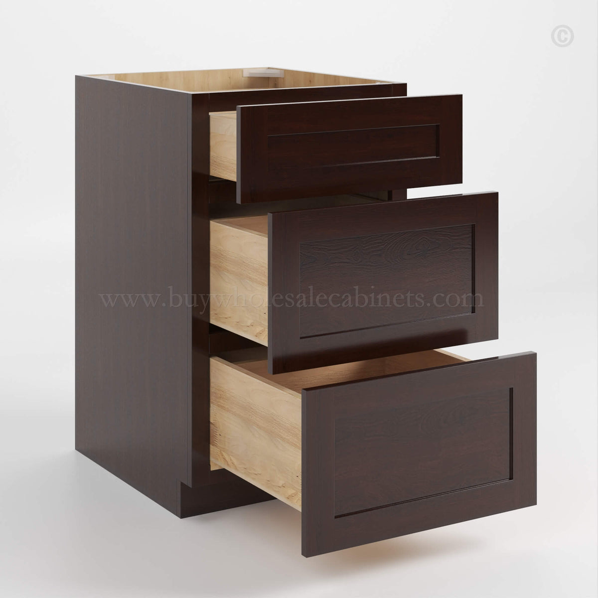 Shaker Espresso Three Drawer Base