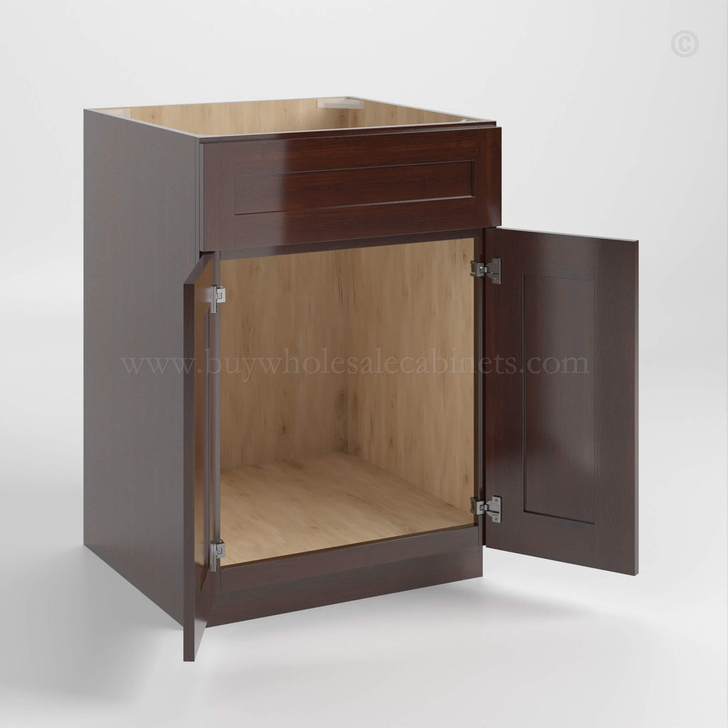 Shaker Espresso Sink Base with Double Doors and False Drawer 27″