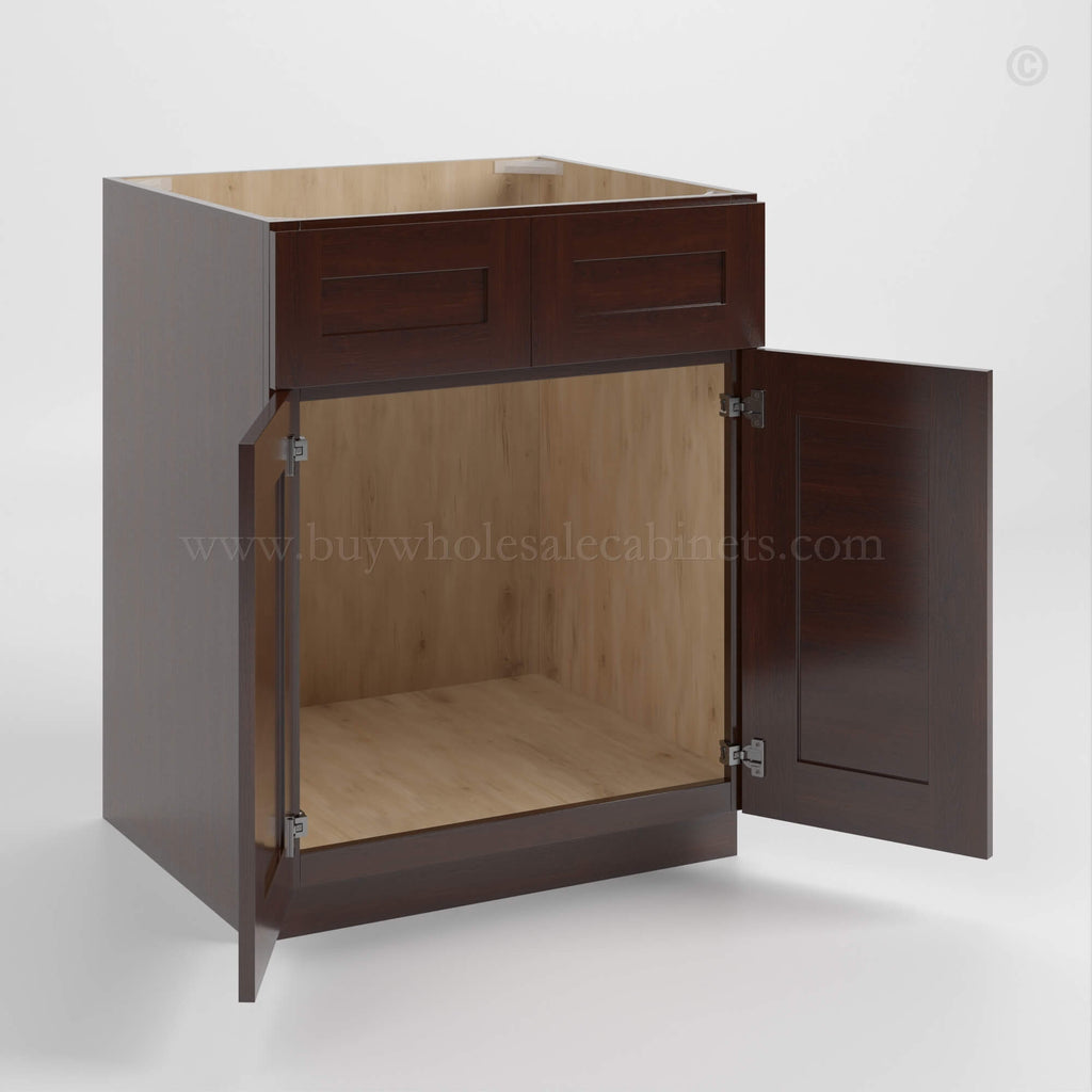 Shaker Espresso Sink Base With Double Doors and False Drawers