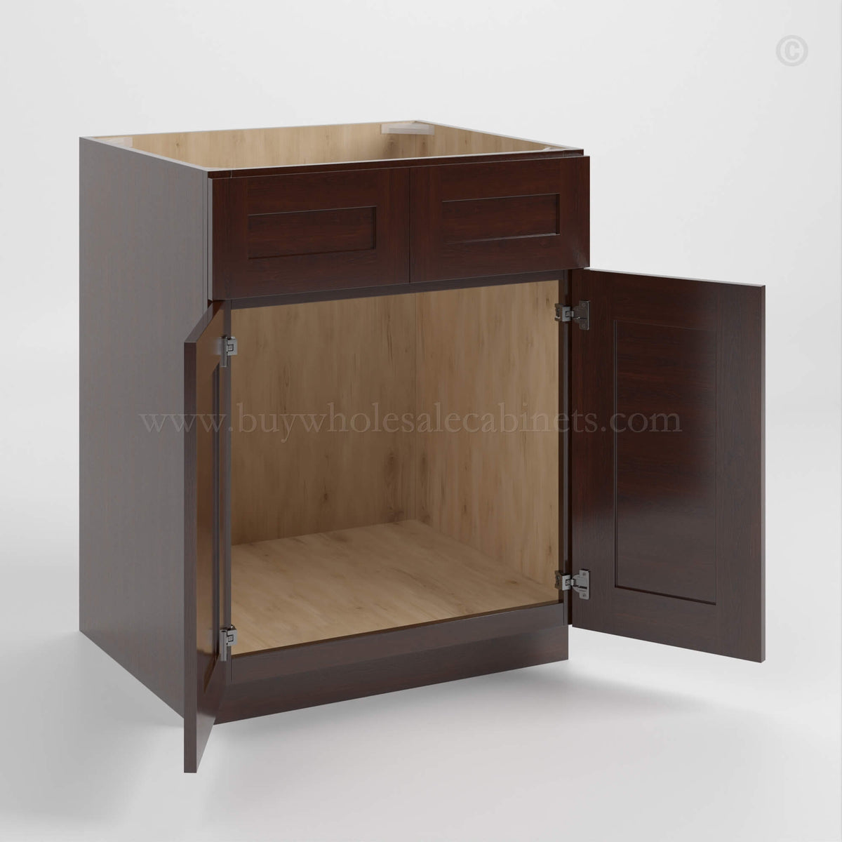 Shaker Espresso Sink Base With Double Doors and False Drawers