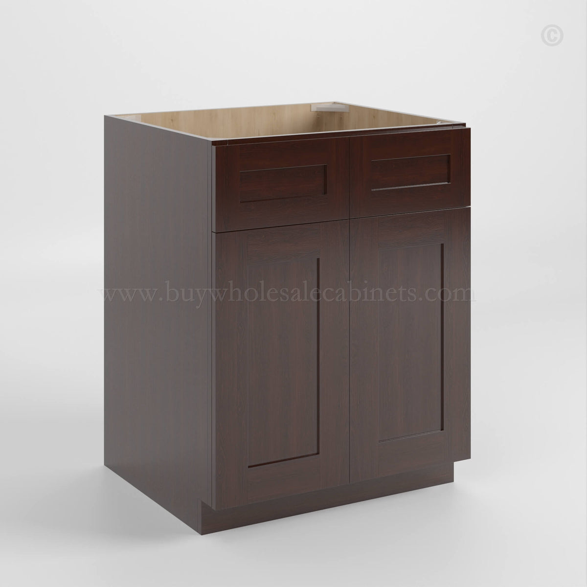 Shaker Espresso Sink Base With Double Doors and False Drawers