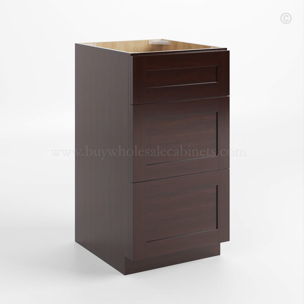 Shaker Espresso Vanity Three Drawer Base Cabinet