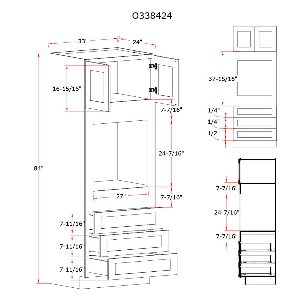 White Shaker 33″ W Double Door Oven Pantry Cabinet with Three Drawers