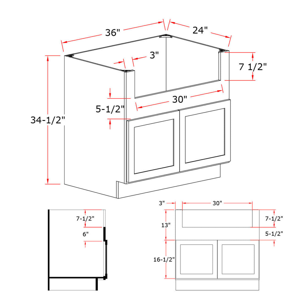 Slim Black Shaker Farmhouse Sink Base