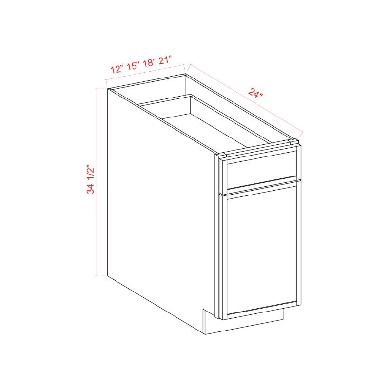 Dove White Slim Shaker Base Cabinet Single Door and Drawer
