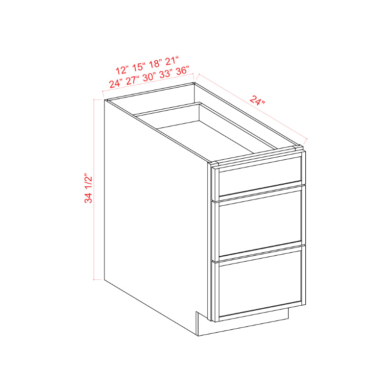 Slim Black Shaker Three Drawers Base