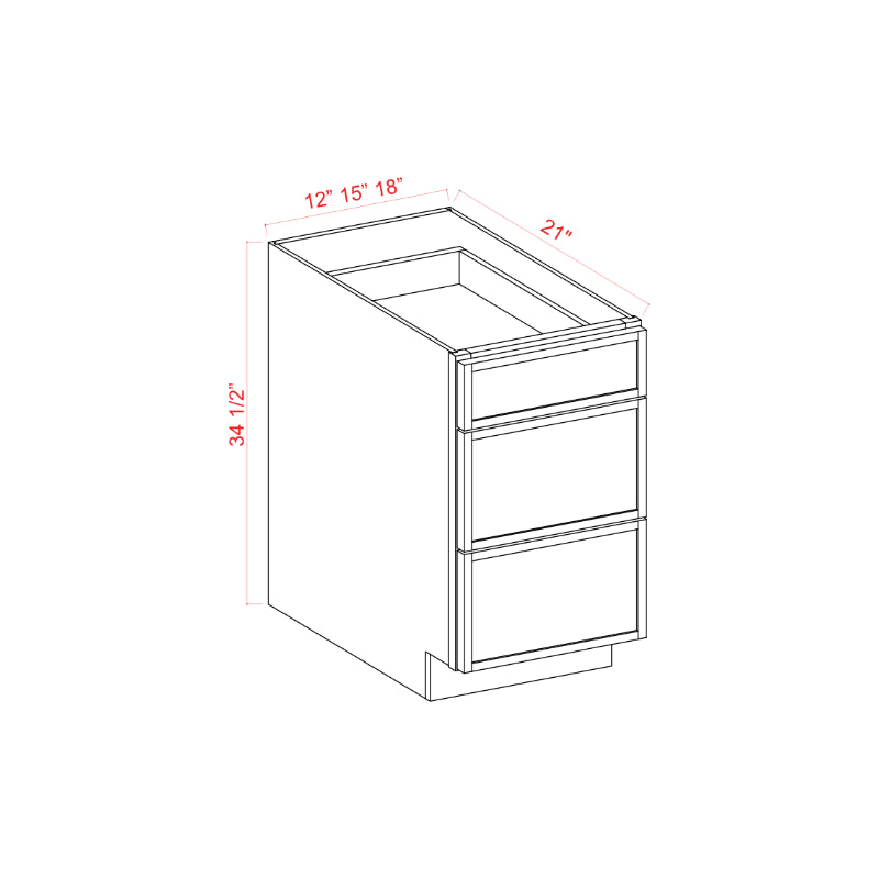Slim Black Shaker Vanity Three Drawer Base Cabinet