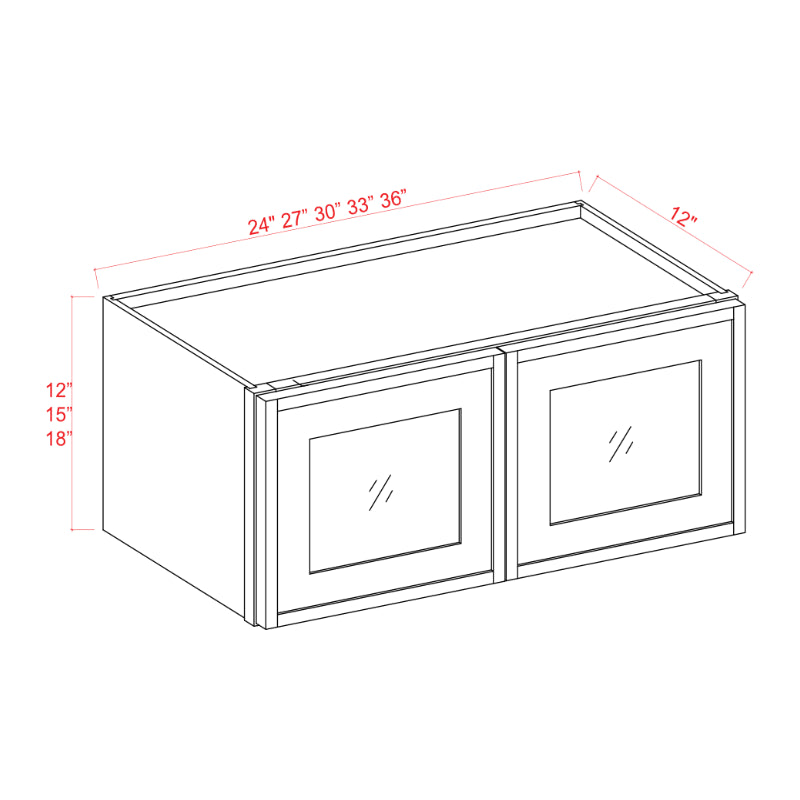 Slim Oak Shaker 30″W Double Door Wall Cabinet whit Glass Doors