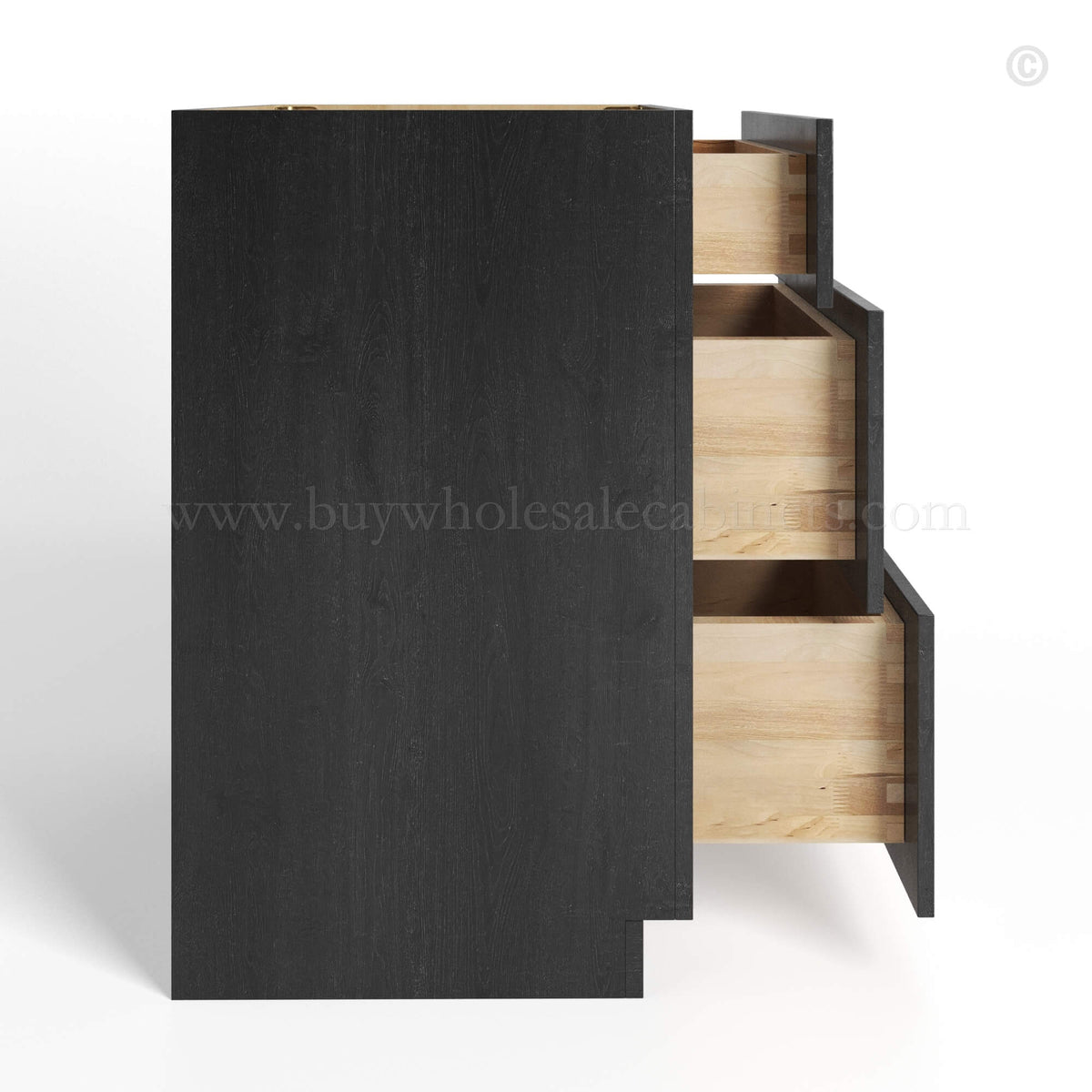 Charcoal Black Shaker Vanity Three Drawer Base Cabinet