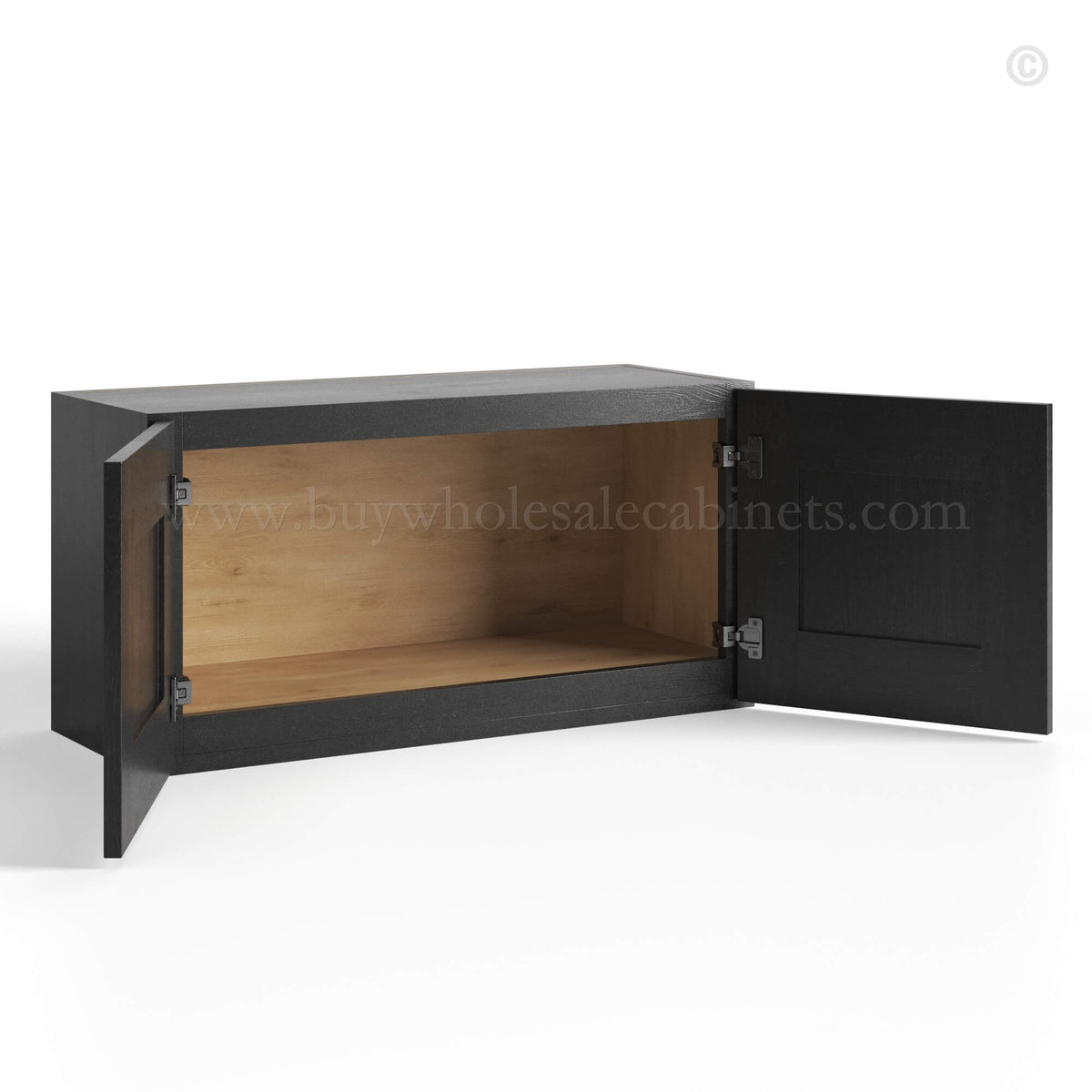Charcoal Black Shaker Double Door Wall Cabinets- 15″H – 12″D
