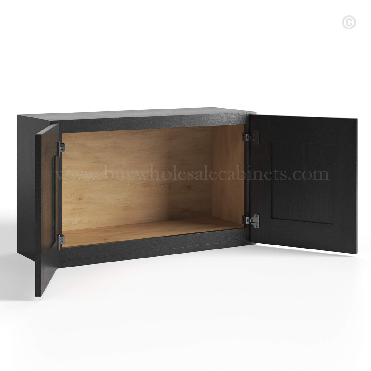 Charcoal Black Shaker Double Door Wall Cabinets- 18″H – 21″H, 12″D