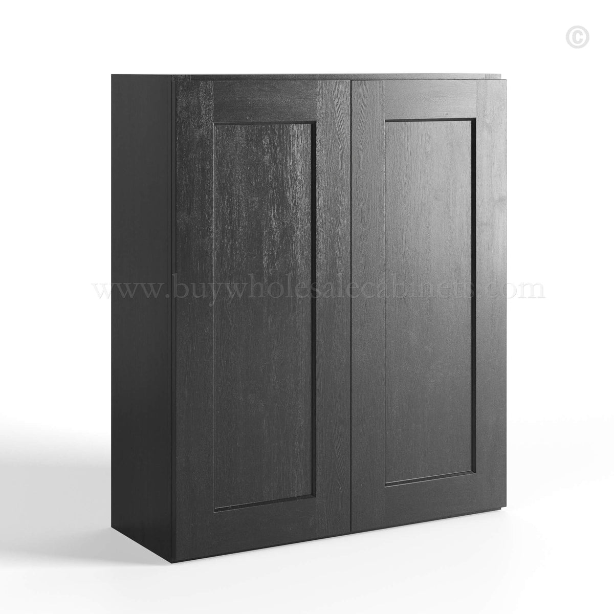 Charcoal Black Shaker Double Door Wall Cabinets- 42″H, 12″D