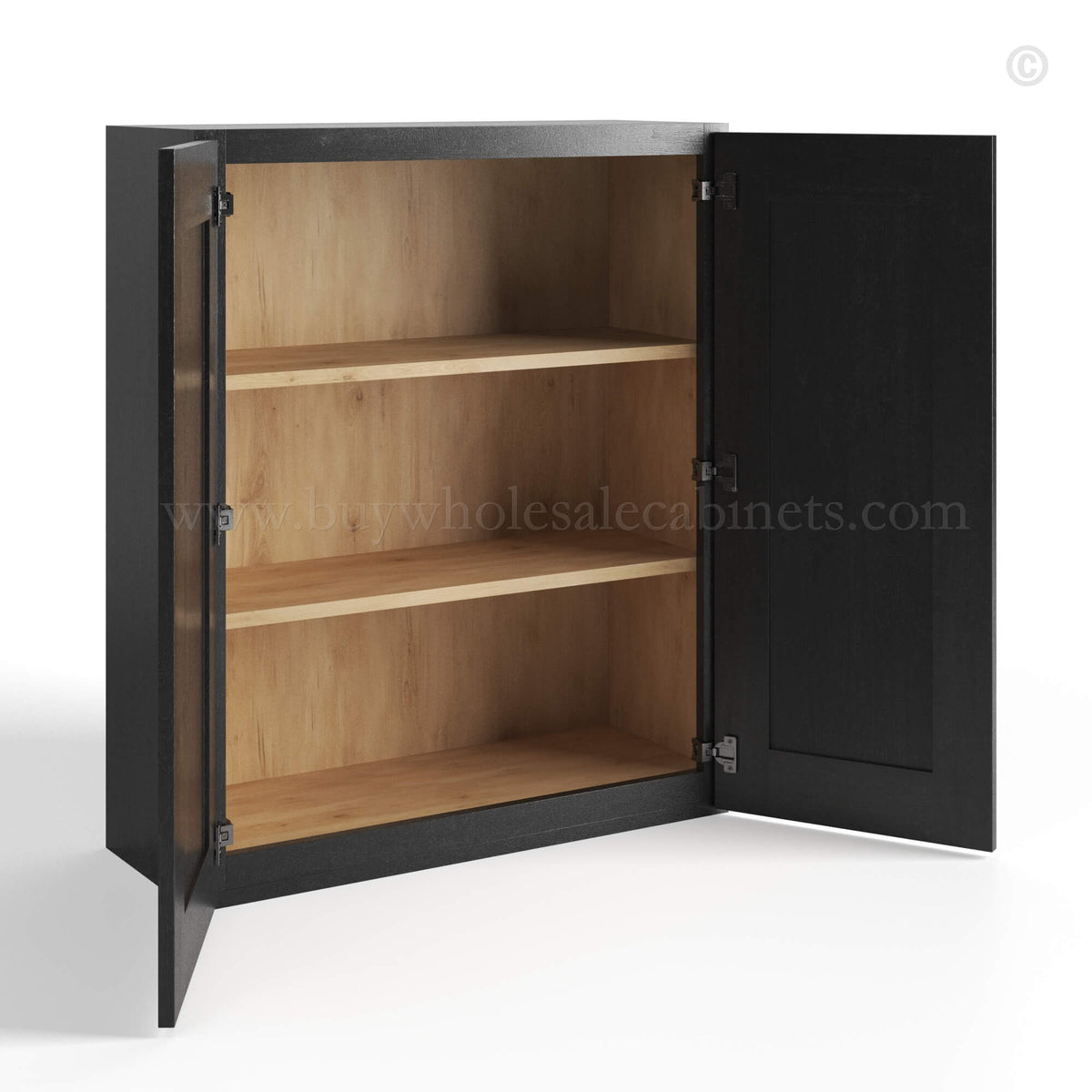 Charcoal Black Shaker Double Door Wall Cabinets- 42″H, 12″D