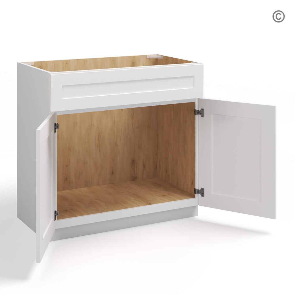 White Shaker Double Vanity Sink Base Cabinet
