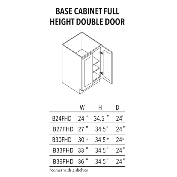 Unfinished Shaker Base Cabinet Full Height Double Door