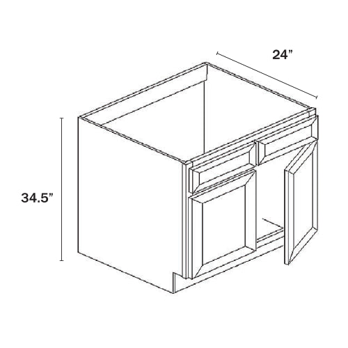 Dorian Gray Shaker Sink Base Double Door and Double False Drawer
