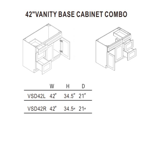 Unfinished Shaker 42″ Vanity Base Cabinet Combo